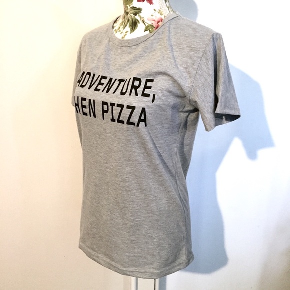Adventure Then Pizza Gray Graphic Tee T Shirt New - Picture 4 of 7